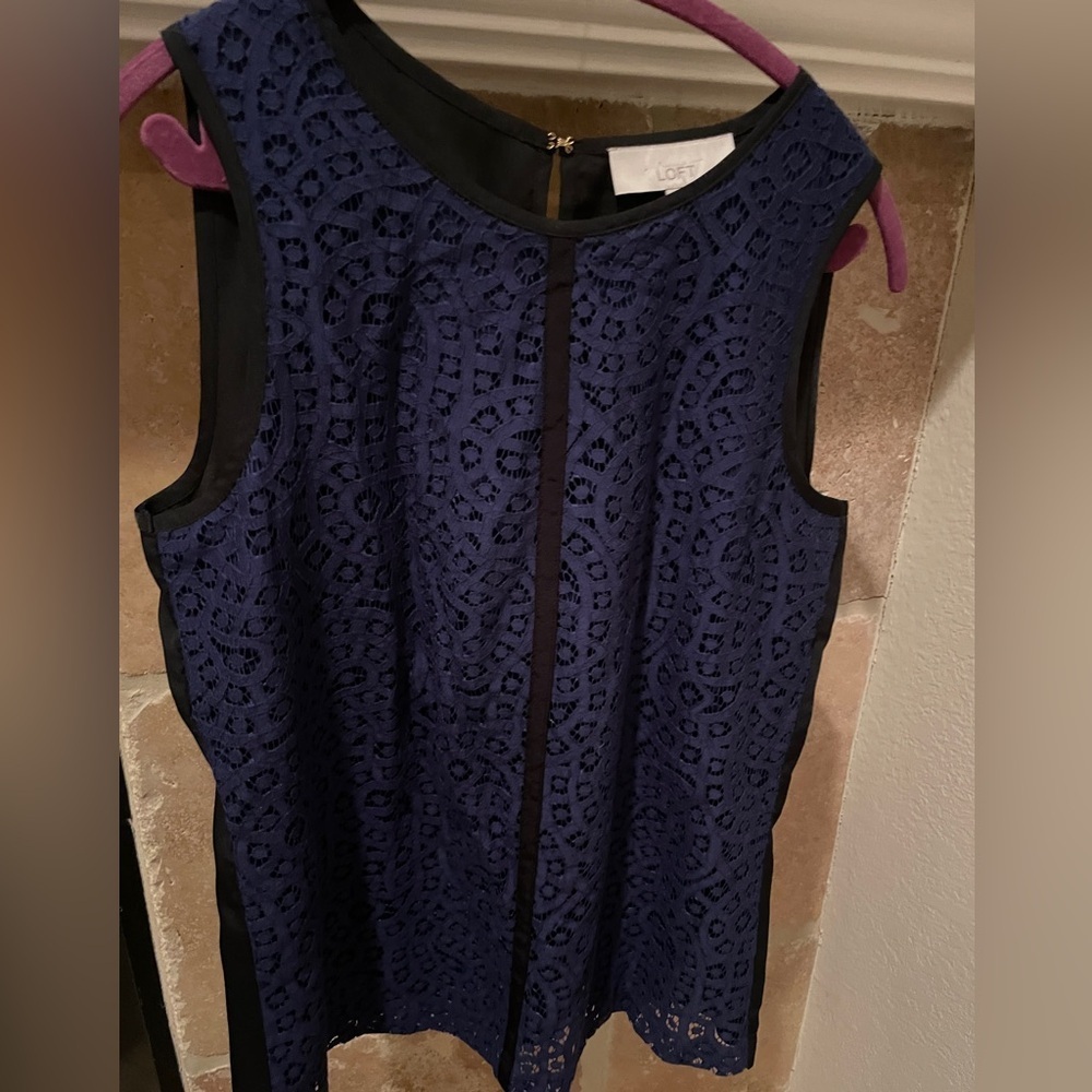 Ann Taylor Loft Deep Purple Lace Sleeveless Cami Business Blouse Lined Suits M - Picture 2 of 10
